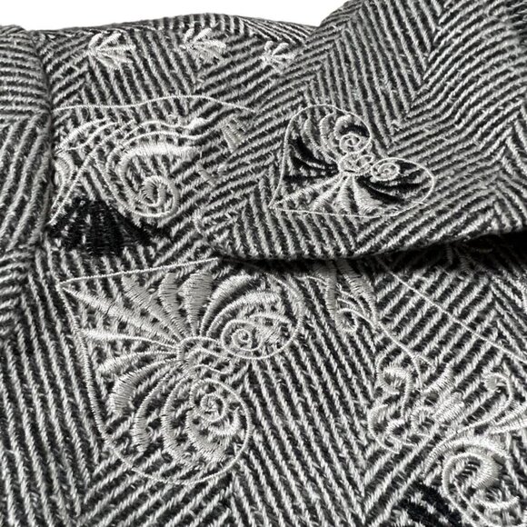 Vintage Floral Embroidered Herringbone Wool Coat 70s Gothic Boho Long Jacket - Picture 6 of 8